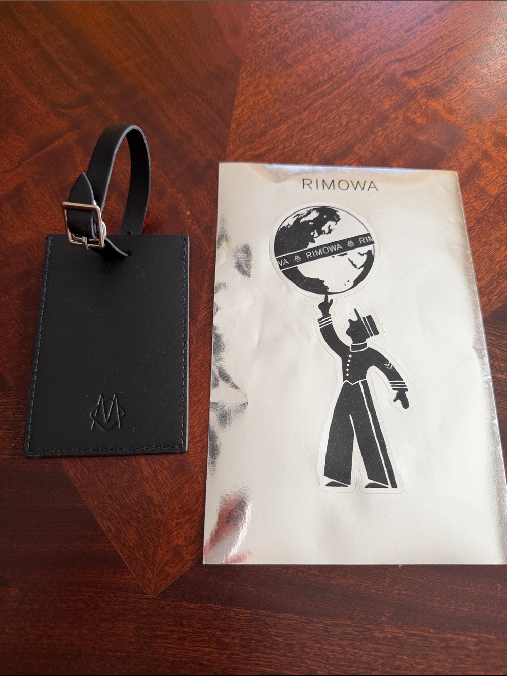 RIMOWA Black Leather Luggage Tag with Strap